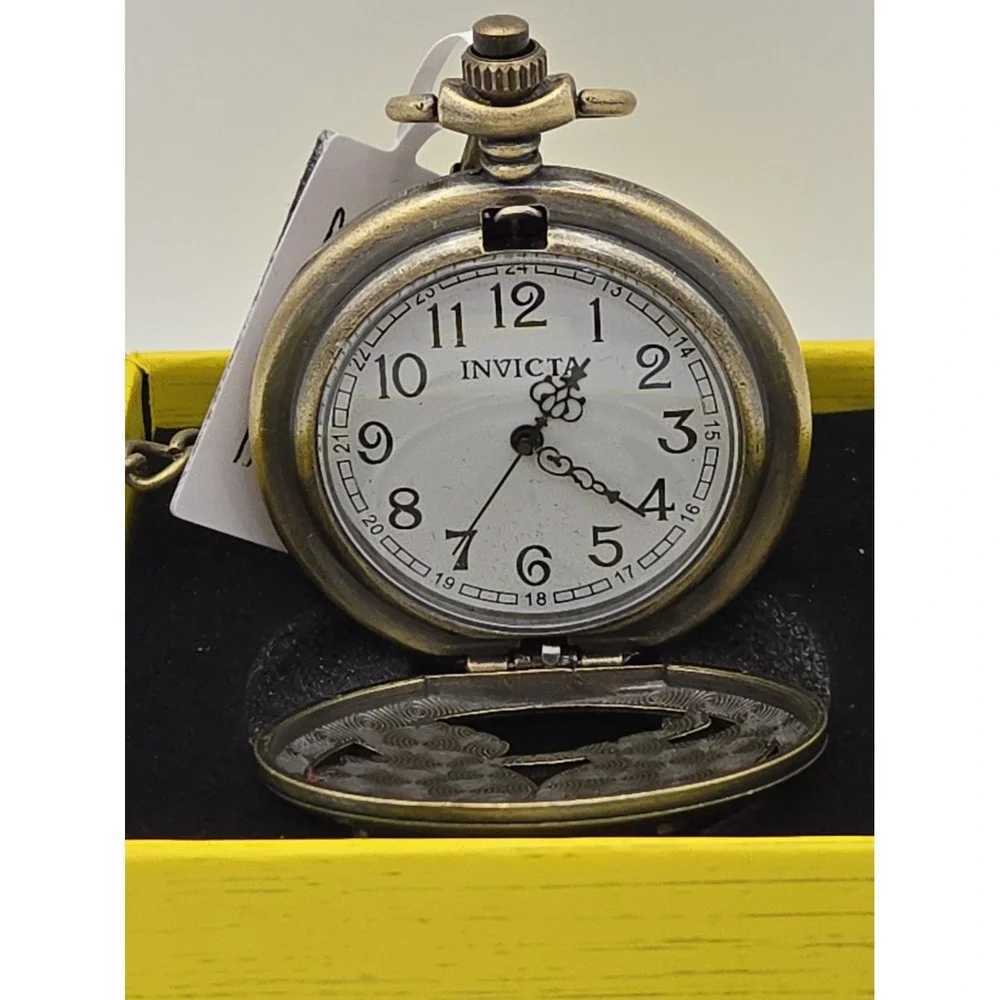 NIB 79004 Invicta Goldtone Owl Pocket Watch. Blue/Green Enamel, Crystals,Chain.